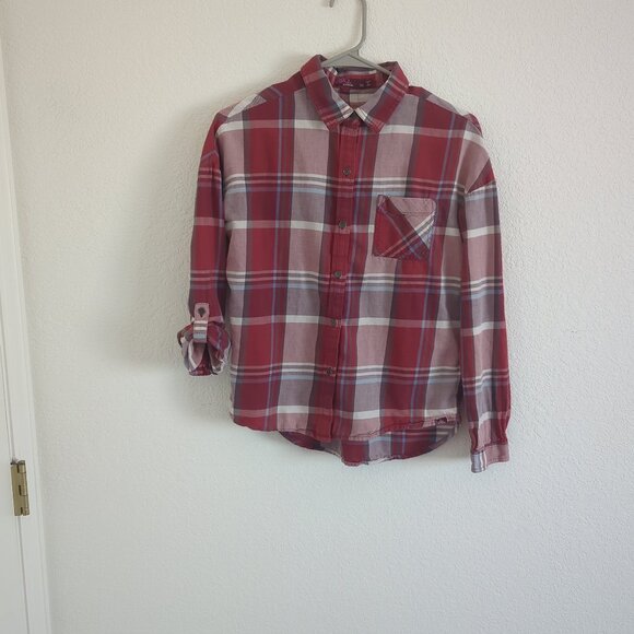 PrAna Button Down Plaid Lightweight Flannel Shirt Maroon Size XS - Picture 8 of 8